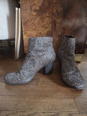 bp Black and White Spotted Ankle Booties